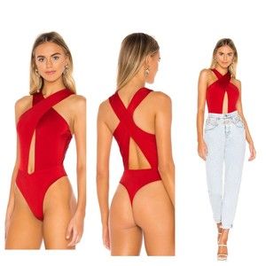NWT REVOLVE NBD x Naven Tilly Bodysuit Candy Apple Red Crossover XS Jersey Sexy‎